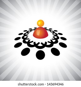 Concept vector graphic- manager(leader) & employees meeting icons(symbols). The illustration shows concepts like leadership, worker groups, teamwork, etc