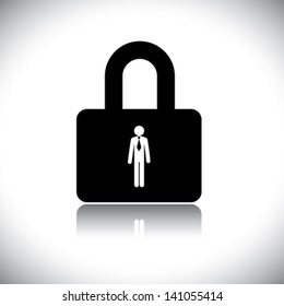 Concept vector graphic- protecting ( insuring ) employee lock icon ( sign ). The graphic shows company safeguarding its workforce by providing insurance and other benefits