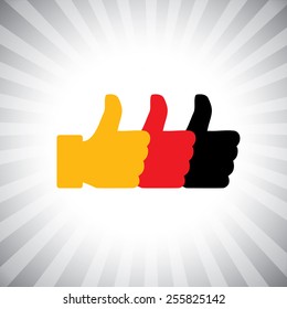 Concept vector graphic - social media hand icons ( signs ) set. This also represents agreement, deal, endorse, concur, vote, thumbs up, like, okay, ok, good, etc