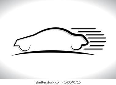 Concept vector graphic- speeding car automobile icons ( signs ) with lines. The illustration represents concepts like racing car, modern automobile, creative car design, creative element design, etc