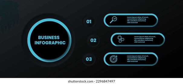 concept vector graphics Three-step business and business icons, black background