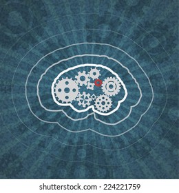 concept vector icon of abstract brain or mind with cogwheels
