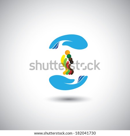 concept vector icon of insurance protection of family. This graphic also represents children security, safety, family protection, etc