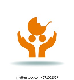 concept vector icon of kid & parent, child & mother. This graphic also represents kids protection, children safety, insurance, pre-natal care, newborn care