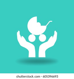 concept vector icon of kid & parent, child & mother. This graphic also represents kids protection, children safety, insurance, pre-natal care, newborn care