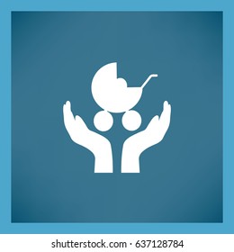 concept vector icon of kid & parent, child & mother. This graphic also represents kids protection, children safety, insurance, pre-natal care, newborn care