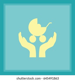 concept vector icon of kid & parent, child & mother. This graphic also represents kids protection, children safety, insurance, pre-natal care, newborn care