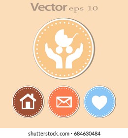 concept vector icon of kid & parent, child & mother. This graphic also represents kids protection, children safety, insurance, pre-natal care, newborn care