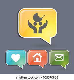 concept vector icon of kid & parent, child & mother. This graphic also represents kids protection, children safety, insurance, pre-natal care, newborn care