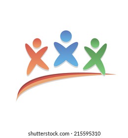 Concept vector icon of teamwork or happy friends together isolated on white design