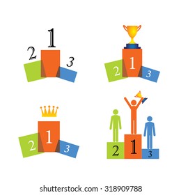 concept vector icons of winner, podium, success. this graphic also represents beating competition, winning the race, performance, first, second, third, glory, achievement