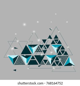The concept vector illustration abstract blue triangle. geometrical of  triangle with light white. circuit boards elements, line on  gray technology background. pattern in the good for your design.