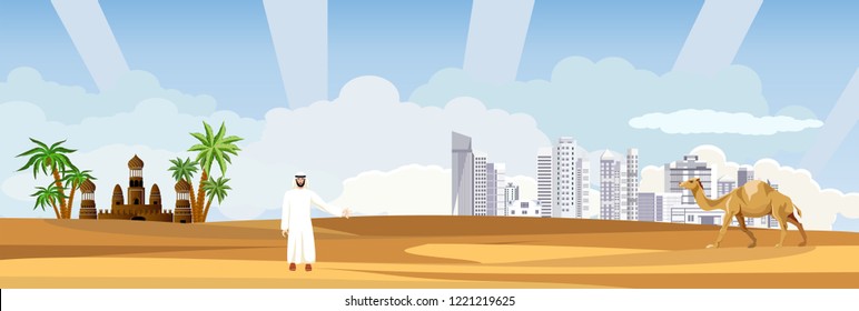Concept vector illustration, arabia modern and traditions, vector illustration