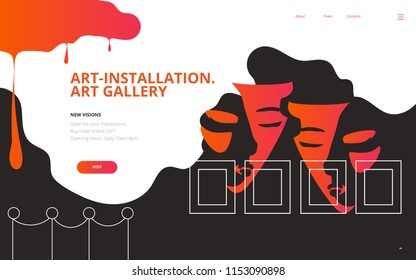 Concept vector illustration for Art Gallery exhibition promotion. Art Installation site landing page wireframe. Artwork Gallery Exhibition or artistic performance ticket or poster template.