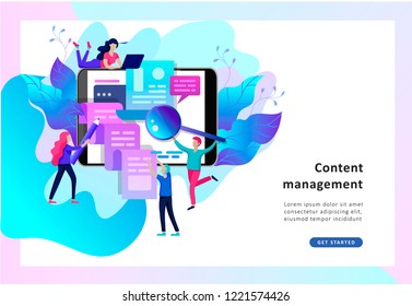 Concept vector illustration of business Blogging, people and education technology. Vector illustration news, copywriting, seminars, tutorial, creative writing. Landing page template