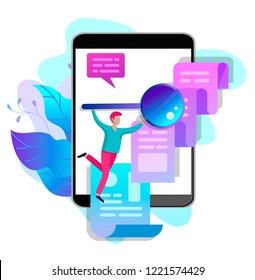 Concept vector illustration of business Blogging, people and education technology. Vector illustration news, copywriting, seminars, tutorial, creative writing, content management for web page, banner