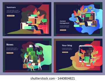 Concept vector illustration of business Blogging, people and education technology. Vector illustration news, copywriting, seminars, tutorial, creative writing. Landing page template