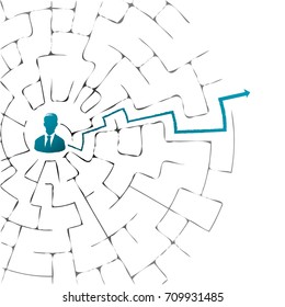 Concept vector illustration with business man solving the maze