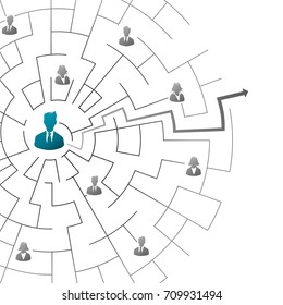 Concept vector illustration with business man solving the maze