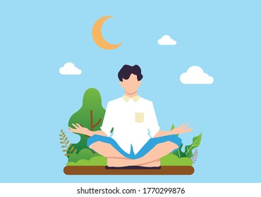 concept vector illustration of businessman doing meditate to get an idea.