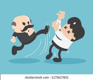 Concept vector illustration, chief business tyrannical Kick hired