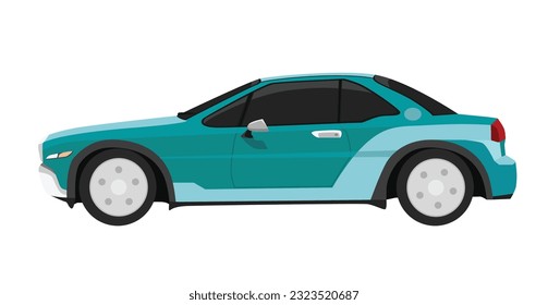 Konzept Vektorgrafik der detaillierten Seite eines flachen grünen Oldtimer. Einziger weißer Hintergrund.
