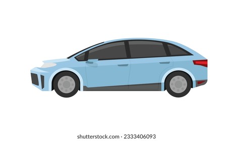 Konzept, Vektorgrafik der detaillierten Seite eines flachen blauen Limousine. einzeln auf weißem Hintergrund.