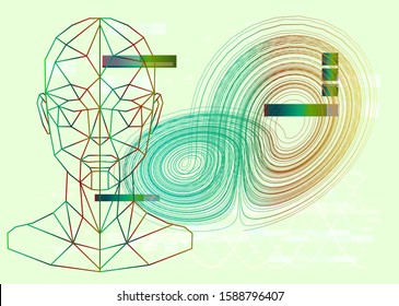 Concept vector illustration of Facial Recognition system, Virtual reality and Artificial Intelligence. Low polygon 3D model of human face.