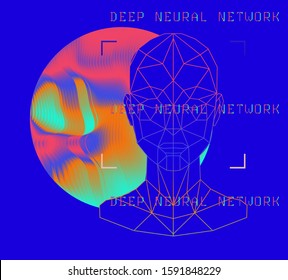 Concept vector illustration of Facial Recognition system, Virtual reality and Artificial Intelligence. 3D low polygon mesh of human face.
