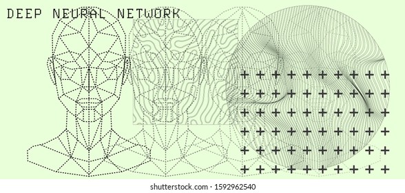 Concept vector illustration of Facial Recognition system, Virtual reality and Artificial Intelligence. Low polygon mesh of human face.