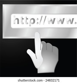 Concept vector illustration of a glossy hand approaching a URL Web address bar