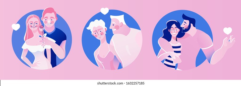 Concept vector illustration for heterogeneous Valentines day happy couples. Vector illustration concept for love, date, inlove , romance,   