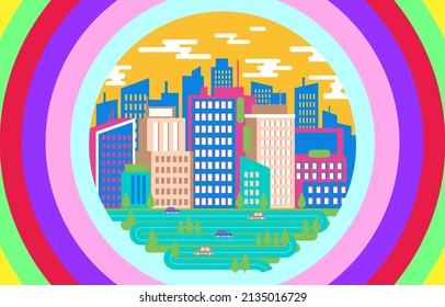 concept vector illustration of a large city with many buildings in colorful colors