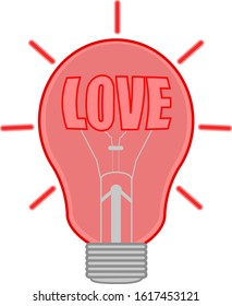 Concept vector illustration: lightbulb and love inscription.