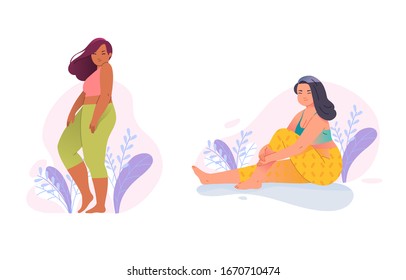 concept of vector illustration of loving oneself, loving a woman's body in all its forms and always thinking positively about a woman's body shape