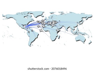 Mérida-Mexico in concept vector illustration, map showing flights from Mérida-Mexico to major cities around the world.