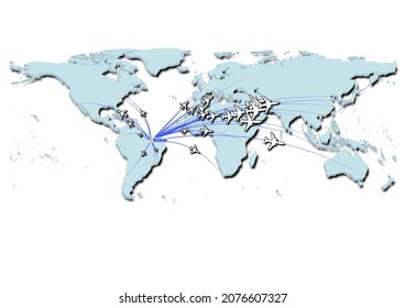 Belém-Brazil in concept vector illustration, map showing flights from Belém-Brazil to major cities around the world.