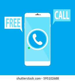 Concept vector illustration of mobile with messenger and free call icons.