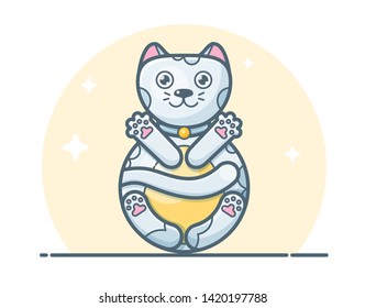 Concept vector illustration of roly-poly cat doll isolated on white background