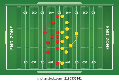 Concept vector illustration showing an American football field with a gameplan over it