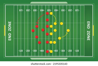 Concept vector illustration showing an American football field with a gameplan over it