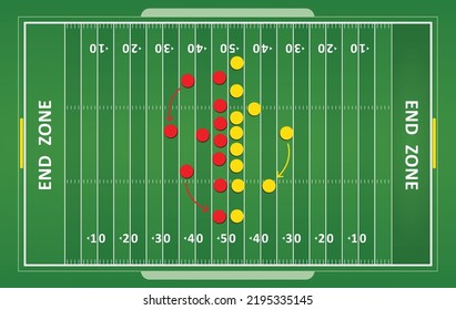 Concept vector illustration showing an American football field with a gameplan over it