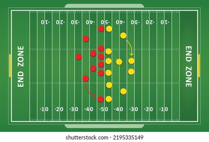 Concept vector illustration showing an American football field with a gameplan over it