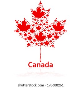 Concept vector illustration showing a Canadian maple leaf made up of smaller sized maple leaves