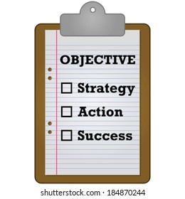 Concept vector illustration showing a clipboard with a checklist of items needed to reach an objective