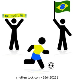 Concept vector illustration showing a couple of fans and a soccer player for Brazil