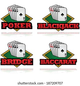 Concept vector illustration showing a few cards and the name of popular card games in front