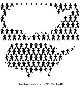 Concept vector illustration showing figurines of men and women making up the map of the USA