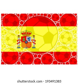 Concept vector illustration showing the flag of Spain made up of soccer balls