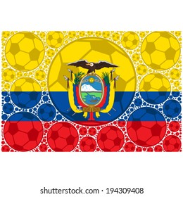 Concept vector illustration showing the flag of Ecuador made up of soccer balls
